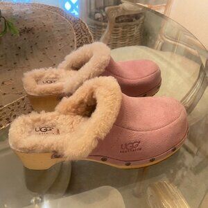 RARE! UGG Kalie Lined Clogs Sz 7 Suede Sheepskin Wood Sole Slip On 5426 Pink